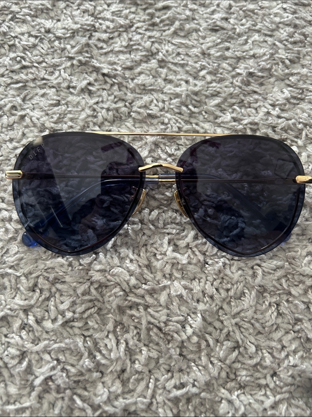 Diff Eyewear Gold Frame Sunglasses with Dark Blue Lenses